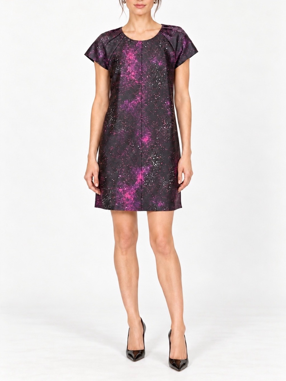 Club Monaco Ophelia Galaxy Print Silk Shift Dress Black Purple Size 00